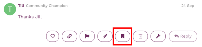 Selecting the ribbon icon to bookmark